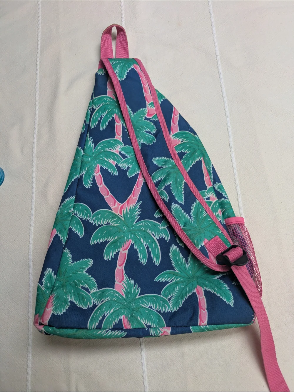 Simply Southern Navy Palm-Print Sling Cross Body Bag with Pink Trim
